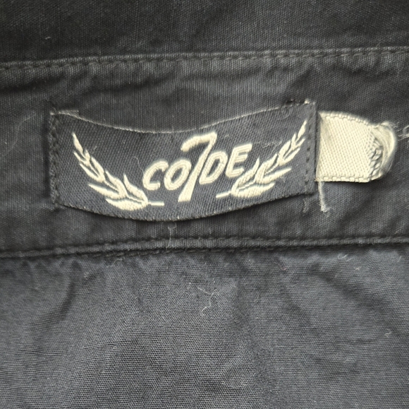 Vintage Code 7 Mens Button-up Casual Black Velvet Eagle Biker Rock Retro Sz L - Picture 9 of 12